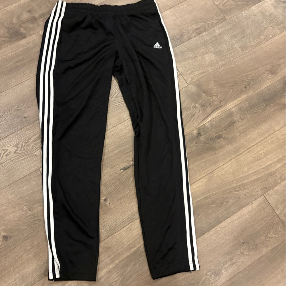 Adidas women’s Black Joggers with White Stripes